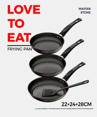 Premium 5PCS Maifan Stone Non-Stick Frying Pan Set 22CM + 24CM + 28CM with Silicone Spatula & Screwdriver | Iron Cookware Set | Easy Clean Kitchen Cooking Pans