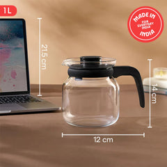 Borosil Vision Borosilicate Glass Carafe with Inbuilt Strainer, Flameproof Microwave Safe Tea Coffee Server