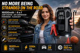 Portable Car Emergency Jump Starter & 150 PSI Air Compressor with Digital Tire Inflator USB Power Bank LED Flashlight Smart Safety Battery Clamp System