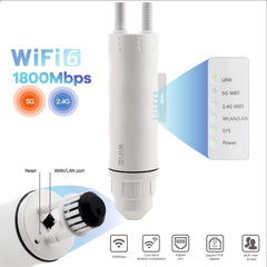 AX1800 WiFi 6 Dual Band Outdoor Access Point & WiFi Range Extender with Mesh, Router, Repeater, WISP & AP Modes, IP67 Waterproof, Gigabit PoE, 1800Mbps High-Speed Wireless