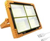 Portable Solar LED Emergency Flood Light with Power Bank, USB Rechargeable Work Light, 4 Lighting Modes, Stepless Dimming, Magnetic Base, Hanging Hook & 180° Adjustable Stand for Outdoors, Camping & Emergency