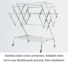 Premium Expandable Stainless Steel Clothes Drying Rack with Multi-Level Hanging Rails, Hanger Slots, Bottom Shelf, Foldable Frame & Caster Wheels – 145 × 120 × 115 CM