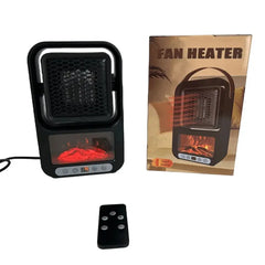 Mini Electric Fan Heater with Remote Control & Flame Lighting Effect