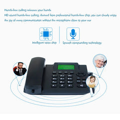 Wireless Quadband GSM Desk Phone with Dual SIM Slots, FM Radio, MP3, and SMS Capabilities