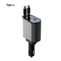 4-in-1 Fast Car Charger with Retractable Cables & PD Fast Charging for Mobiles