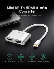 محول UGREEN Mini DP إلى HDMI + VGA (فضي)