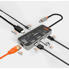 محطة إرساء محور USB-C 6 في 1 من موسيل، منفذ HDMI بدقة 4K عند 60 هرتز، منفذ طاقة 100 واط، منفذ RJ45، منفذا USB 3.0 ومنفذ بيانات USB-C لأجهزة MacBook و iPad