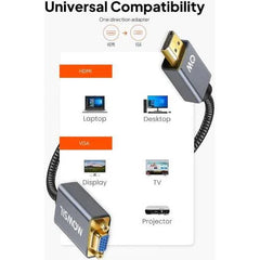 محول HDMI إلى VGA من موصل | محول تشغيل فوري عالي الدقة بالكامل 1080p للكمبيوتر الشخصي واللابتوب وجهاز العرض والشاشة