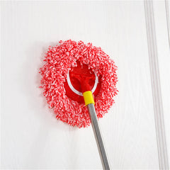 Adjustable Telescopic Floor Mop with 50–80 cm Metal Handle, Round Chenille-Style Cleaning Head, Flexible Swivel Joint and Hanging Grip