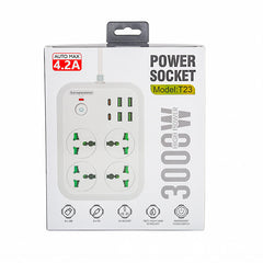لوحة تمديد عالمية بأربعة اتجاهات مع مفتاح رئيسي، 4 مقابس تيار متردد، 4 منافذ USB، 2 منفذ PD من النوع C - خرج 3000 وات