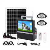 GDTimes 12V 10-Inch Solar TV & Media System & Powerbank with 10” Screen, 20W Solar Panel, LED Bulbs, Remote, USB/SD/FM – Portable Power & Entertainment Kit