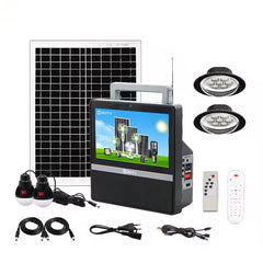 GDTimes 12V 10-Inch Solar TV & Media System & Powerbank with 10” Screen, 20W Solar Panel, LED Bulbs, Remote, USB/SD/FM – Portable Power & Entertainment Kit