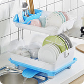 Multipurpose 2 Tier Kitchen Sink Dish Drainer Rack & Organiser with Draining Tray