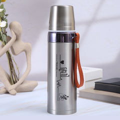 500ml Stainless Steel Vacuum Insulated Travel Flask with Leakproof Lid & Carry Strap for Hot & Cold Drinks