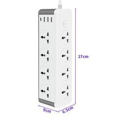 3000W Power Strip Extension with 8 Universal Outlets, 3.1A USB & Type-C Ports, Overload, Surge & Short Circuit Protection for Home & Office - 2 Metres Length