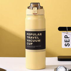 900ML Stainless Steel Vacuum Insulated Travel Cup with Straw & Direct Drinking Mouth, Sliding Safety Lock, Pressure Release Lid & Double-Layer Thermal Insulation