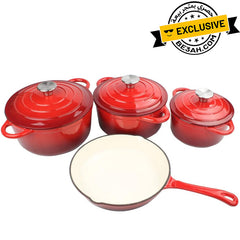 OSFE Cast Iron Cookware Set 7 PCS - Red