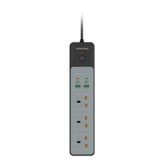 Porodo 3AC Power Strip with 45W USB Charging, PD 35W Fast Charge, 3000W Power Capacity and 3 Meter Power Cord - Black