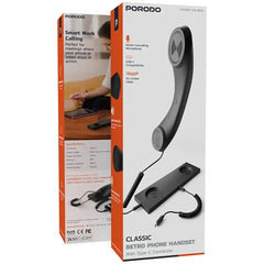 Porodo Classic Retro Phone Handset with USB-C Connector, Noise-Cancelling Microphone, 28mm Speaker and Coiled Cable