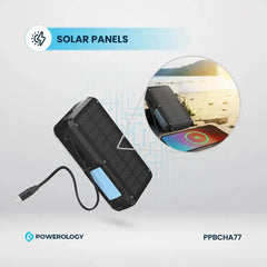Powerology 27000mAh Solar Wireless Charging Power Bank with PD 20W Fast Charging, 15W Wireless Output and IP54 Water Resistance