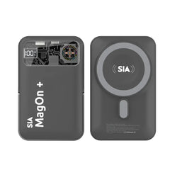 SIA Magon + Magnetic Power Bank With BUILT-IN RGB Cooling Fan and Aluminum Alloy Stand for iPhone and I-Watch PD 20W - Wireless Charging 15W 10000mAh - Gray