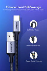 UGREEN USB-A 2.0 to USB-C Cable Nickel Plating Aluminum Braid 1.5m (Black) 18W
