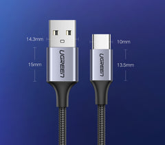 UGREEN USB-A 2.0 to USB-C Cable Nickel Plating Aluminum Braid 1.5m (Black) 18W