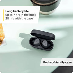 سماعات أذن لاسلكية حقيقية Jabra Elite 3، عزل الضوضاء، 4 ميكروفونات مدمجة، بلوتوث 5.2، صوت جهير غني، وقت تشغيل موسيقى يصل إلى 28 ساعة، صوت قابل للتخصيص، ووضع أحادي، رمادي داكن | 100-91410000-60