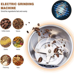 Pure Electric Grinder 300W Stainless Steel Coffee Bean, Grain & Spice Grinder with 85g Capacity, Metal Blade, Transparent Lid & Safety Switch