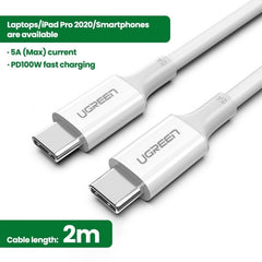 كابل UGREEN USB2.0 من النوع C ذكر إلى ذكر 5 أمبير 100 واط 2 متر US300