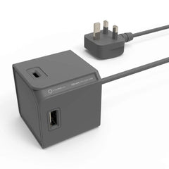 Allocacoc USB Cube Extended PD GaN 65W UK رمادي محول شحن عالي السرعة متعدد المنافذ - DH1257GY-UKPD65