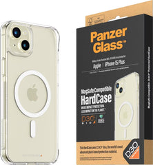 PanzerGlass HardCase MagSafe Clear Protective Cover for Apple iPhone 15 Plus with D3O Bio Material, Hardened Glass Back and 4.8m Military Grade Drop Protection