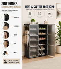 6-Layer Portable Plastic Shoe Storage Cabinet Waterproof Foldable Dustproof Shoe Rack Organizer with Hooks for Home Living Room - 85 x 31 x 96 CM