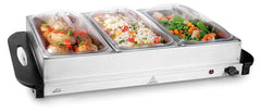 3-Section Electric Buffet Server & Warming Tray with Adjustable Thermostat - 300W