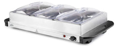 3-Section Electric Buffet Server & Warming Tray with Adjustable Thermostat - 300W