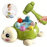 Turtle Whack-a-Mole Hammer Toy with 6 Colorful Pop-Up Targets, Hand-Eye Coordination & Color Recognition Educational Game, Battery-Free Interactive Toy with Hammer
