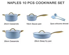 OSFE Cookware Set 10 PCS (28, 24 cm Casserole, 28 cm Pan, 18 cm Saucepan, 2pcs Silicone Utensils)