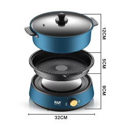 RAF R.5318 1350W 2-in-1 Multifunction Electric Cooker 4L Non-Stick Hot Pot & Grill with Auto Thermostat Control Tempered Glass Lid Detachable Electric Frying Pan