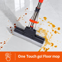 38 CM Wide Self-Wringing PVA Sponge Floor Mop with Double Roller Squeeze System, 100–120 CM Adjustable Telescopic Handle & High Absorption Cleaning Head