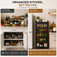 3 Layer+ Cabinet Multifunctional Kitchen Storage Shelf Rack with Detachable Mesh Baskets & Universal Wheels - 125 x 80 x 32 CM