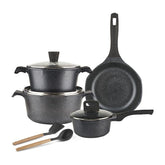 OSFE Granite Cookware Set 11 pcs (28, 20 cm Casserole, 24 cm Pan, 18 cm Saucepan, 2 Pcs Kitchen Tools ) - Dark Grey