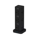 Porodo Three-Story 12 AC Power Hub with USB-C PD 20W, Quick Charge 3.0, 12 AC Sockets and 3M Cable - Black