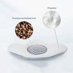 Ergonomic Lumbar Support Pillow & Adjustable Waist Cushion with Removable Height Pad, Breathable 3D Mesh, Buckwheat Hull Support Core & Polyester Fiber Filling for Side & Back Sleeping