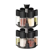 12-Piece 360° Revolving Spice Rack Set with 230ML Clear Glass Jars, Adjustable Sprinkle & Pour Caps & 2-Tier Rotating Organizer