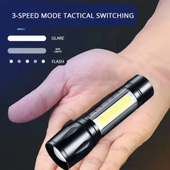 Ultra-Bright USB Rechargeable Mini LED Flashlight with Telescopic Zoom & Waterproof Aluminum Alloy Body - Open Box / New Product