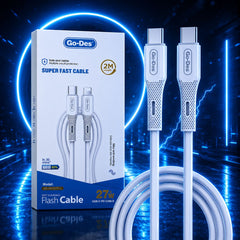 Go-Des 53-GD-UC727-2 2M USB-C to Lightning 27W PD Fast-Charging Cable with Pure Copper Core, Multiple Circuit Protection and Anti-Bending Design
