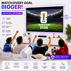Smart Android LED Projector & 100 Inch Motorized Retractable Projector Screen Bundle – 4K Resolution Decoding, 1800 Lumens, WiFi Screen Mirroring, Remote Controlled Home Theater Cinema Package