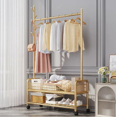 Modern Clothes Stand & Hanger Rack Organiser with Multi-Functional Storage and Hooks