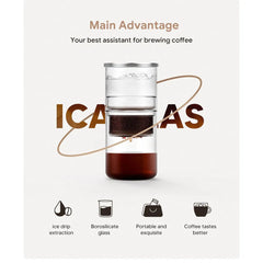 iCafilas Portable Cold Brew Coffee Maker 300ml Borosilicate Glass Dripper with Stainless Steel Filter - Open Box / New Product