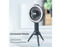 3-in-1 Portable & Foldable Tripod Fan with LED Light & USB Charging, Speed Control & Hanging Hook